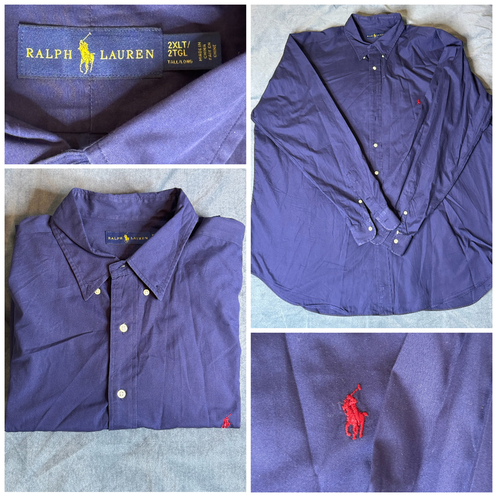 Polo Ralph Lauren Shirt Men's 2XLT Navy Blue Long Sleeve Button Down